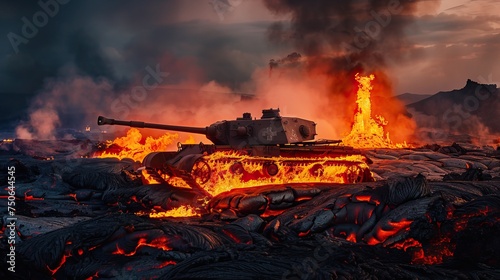 an old tank in the lava 