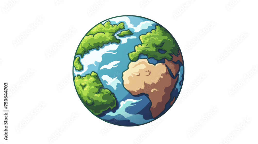 Fototapeta premium Stylized Cartoon Illustration of Earth Isolated On Transparent Background