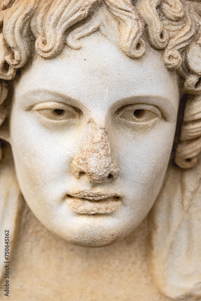 Afrodisias, Aydın, Turkey-February 25, 2024: Amazing pieces from Afrodisias open air museum,  named after Aphrodite, the Greek goddess of love in Aydın, Turkey 