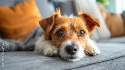 a sad dog lies with its head down