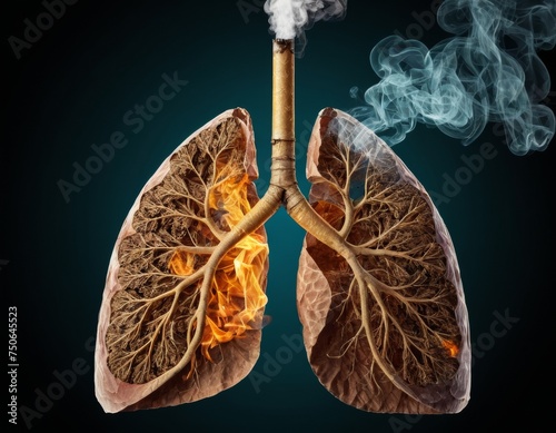 Terrible human lungs after smoking. Stop smoke concept