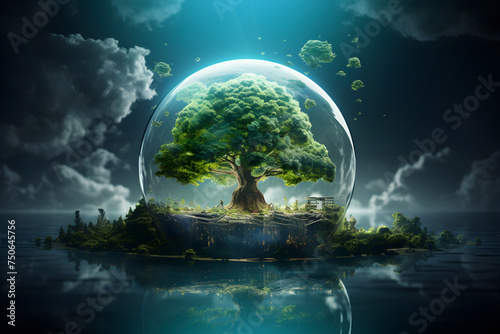 earth with Green Trees Reducing Global Warming Environment Day Collaborate to create green business ,cooperation for sustainable save the world.
