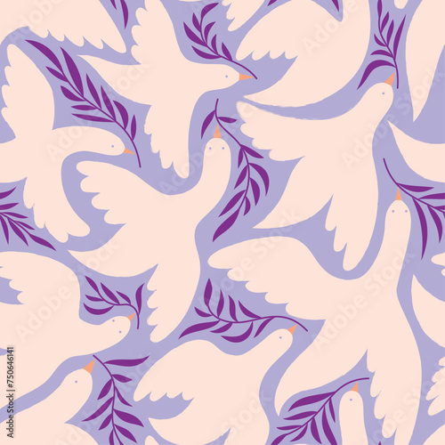 Seamless vector pattern with doves of peace