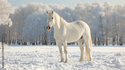 White Horse in Snowy Forest