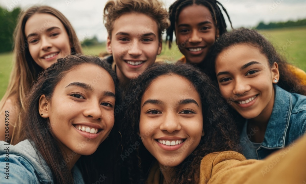 Group of multiethnic teenagers taking a selfie Group of multiethnic teenagers taking a selfie