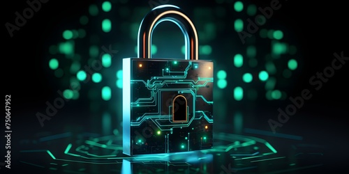 D rendered image of padlock symbolizing cyber security on dark background. Concept 3D Rendering  Padlock Symbol  Cyber Security  Dark Background