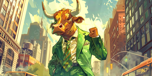 bull man on city background for business concept. Graph Stock Trading, crypto currency photo