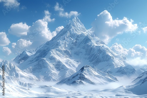 3d snow mountains top with cloudy sky