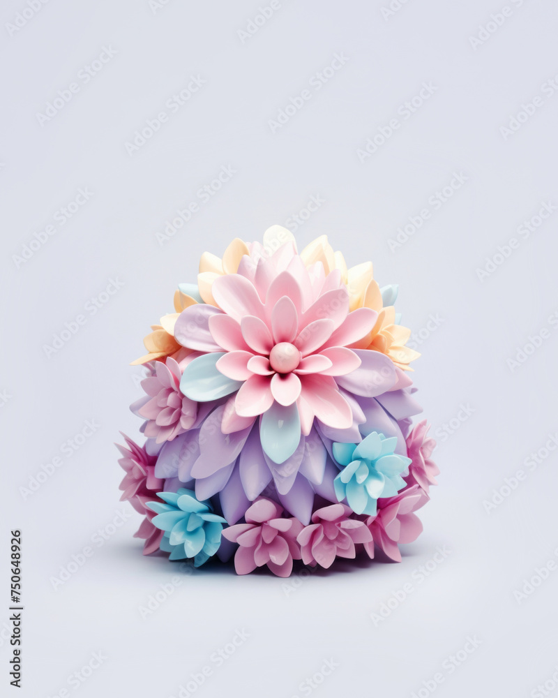 Minimal style abstract composition made of easter egg with petals and flowers on pastel background Minimal style abstract composition made of easter egg with petals and flowers on pastel background