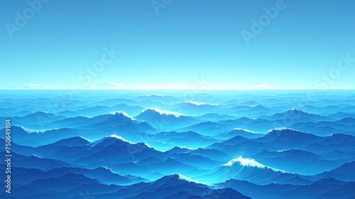 Serene Seascape: Ocean Scene with Waves and Clear Sky © Nattanon