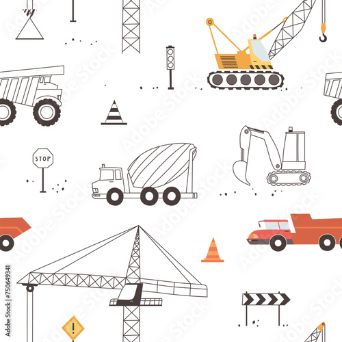 Seamless pattern with construction machines