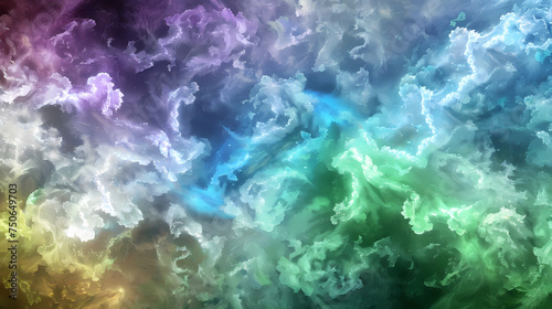 Vivid Spectrum of Swirling Blue and Green Colors in Abstract Cloud Formation