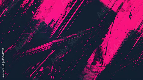 Vivid Pink and Black Abstract Paint Strokes on Canvas © Artistic Visions