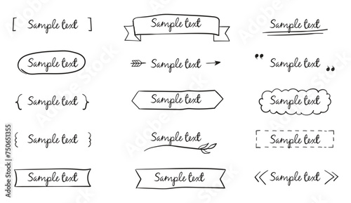 Set of Text title frame handwriting ribbon, square, circle decoration element.  photo