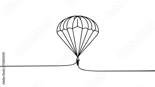 One continuous line drawing of young bravery man flying in the sky using paragliding parachute.