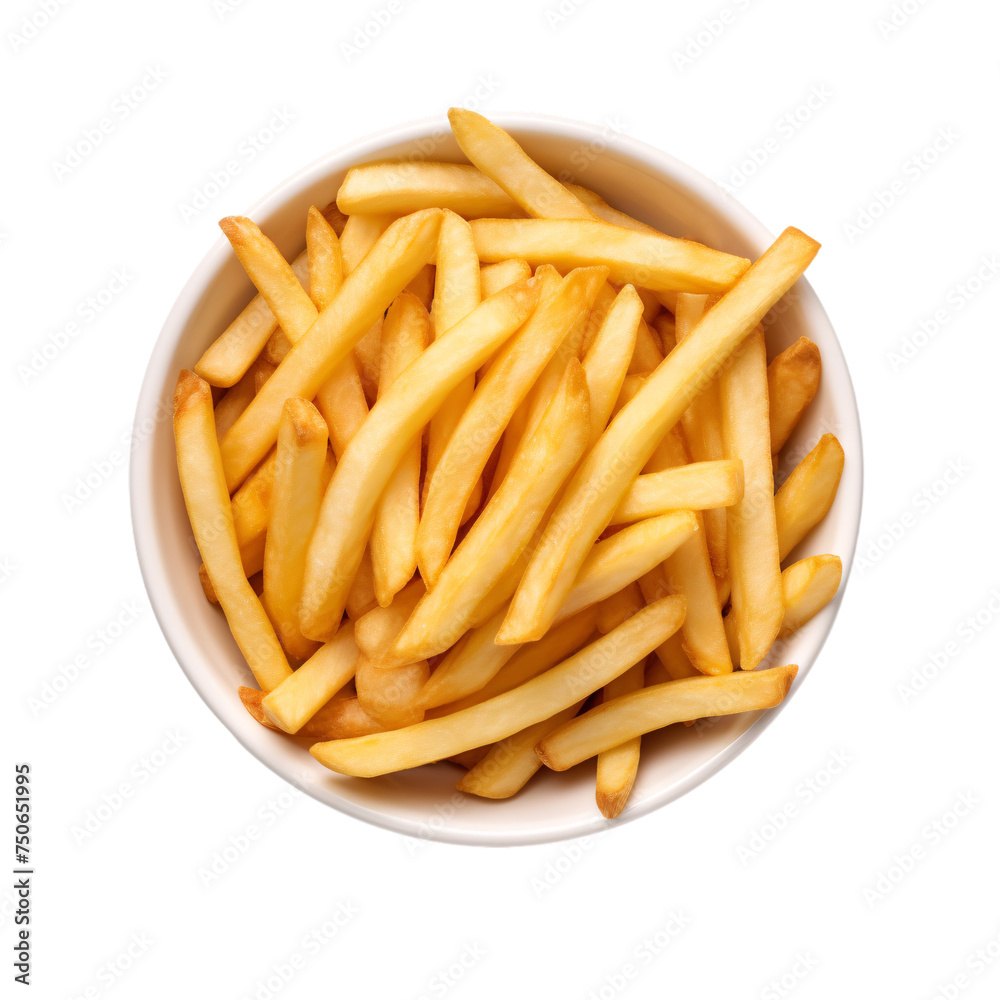Bowl of French fries in a white bowl - Top View Bowl of French fries in a white bowl - Top View
