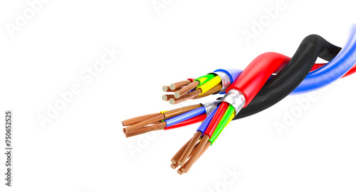 Multicolored electrical cables isolated on white photo