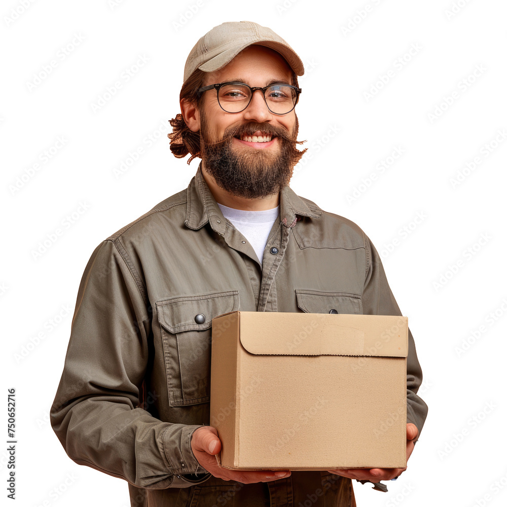Photo a smiling person holding a package box Photo a smiling person holding a package box