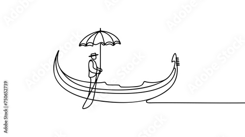 Continuous one line drawing of gondola icon in silhouette on a white background. Linear stylized