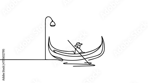 Continuous one line drawing of gondola icon in silhouette on a white background. Linear stylized