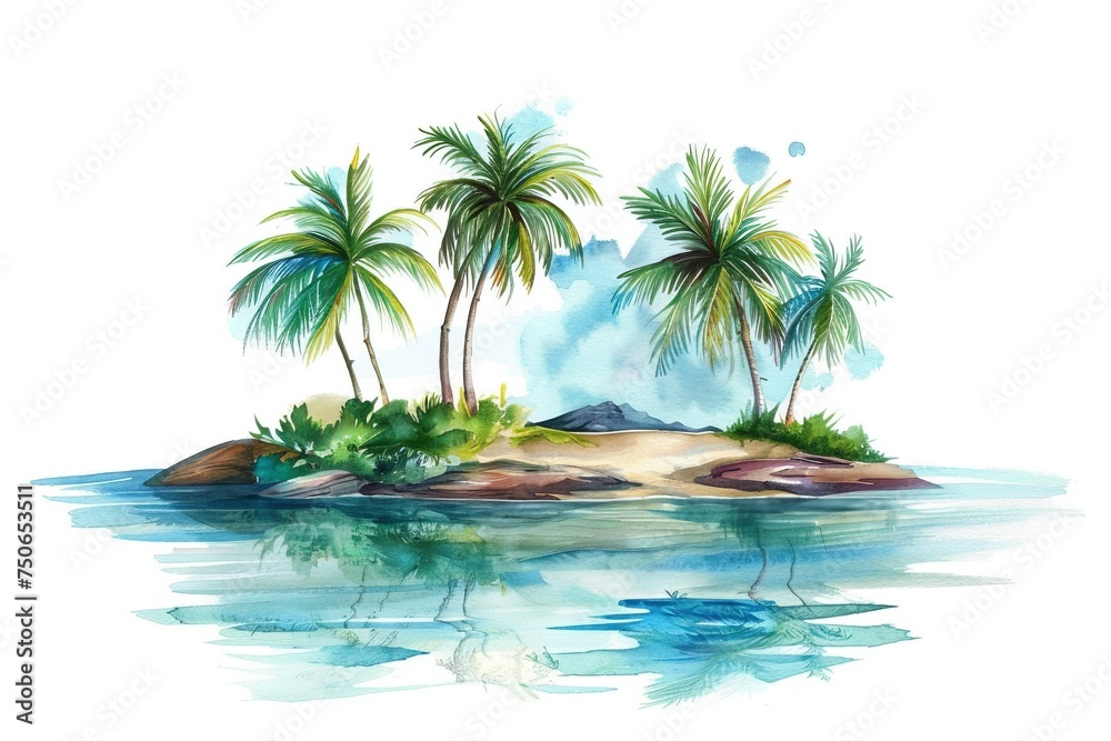 Fototapeta premium Tropical Island water color style,isolate on white,Clip art