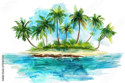 Tropical Island water color style,isolate on white,Clip art