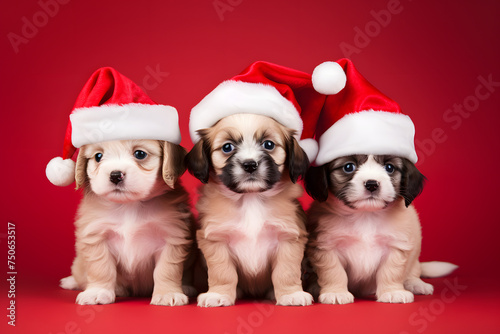 A Group of Baby Dogs Celebrating Christmas – Perfect for Spreading Holiday Happiness! © ShadowHero58