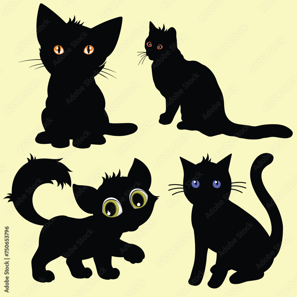cat illustration black silhouette vector template