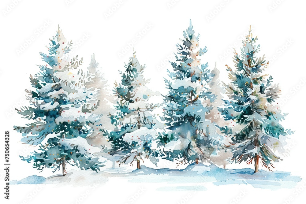 Snow-covered Trees water color style,isolate on white,Clip art