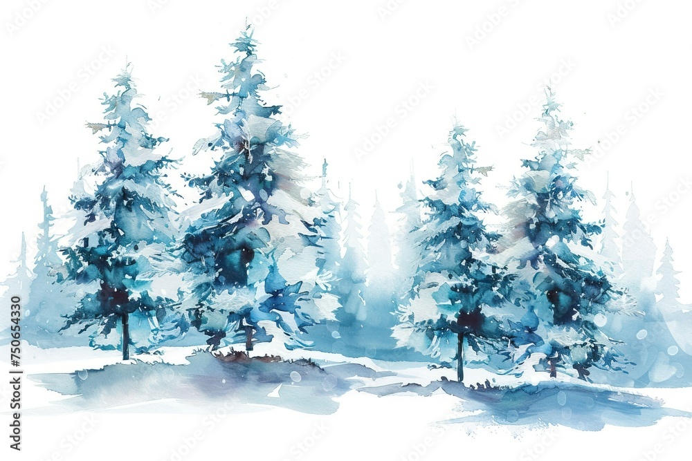 Snow-covered Trees water color style,isolate on white,Clip art