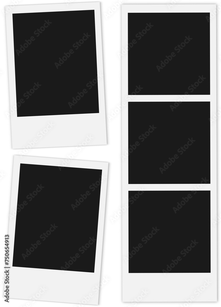 set of polaroid photos and photo strip on transparent background set of polaroid photos and photo strip on transparent background
