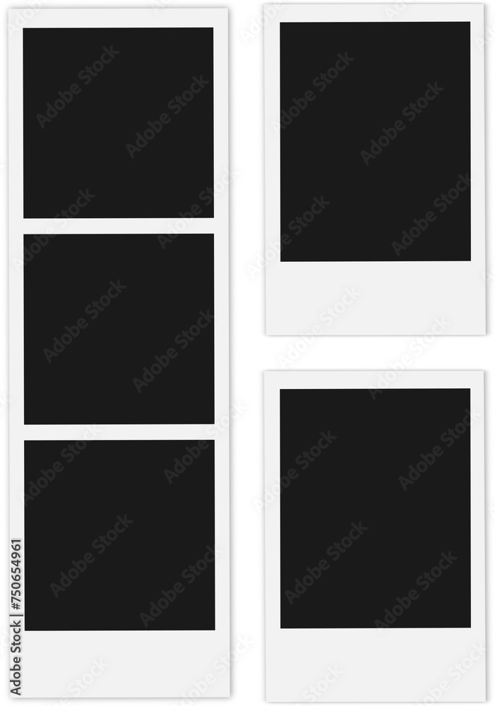 Obraz premium set of polaroid photos and photo strip on transparent background