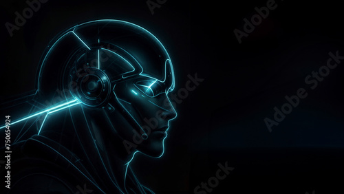 Intelligenza Artificiale in Evidenza- Robot Futuristico Illuminato da Filo Neon nel Banner photo