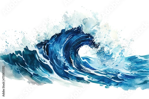 Ocean Waves water color style,isolate on white,Clip art photo