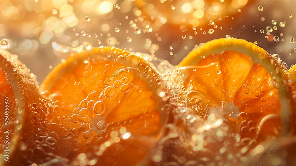Orange slices in water, fresh and healthy fruit Orange slices in water, fresh and healthy fruit