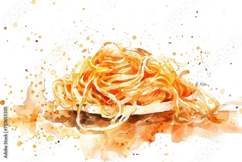 Noodles water color style,isolate on white,Clip art
