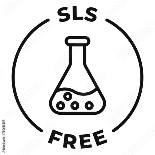 SLS or SLES free icon. No chemical ingredients label. SLS free vector illustration for product packaging logo, sign, symbol or emblem isolated.