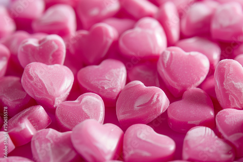 Closeup of pink candy hearts