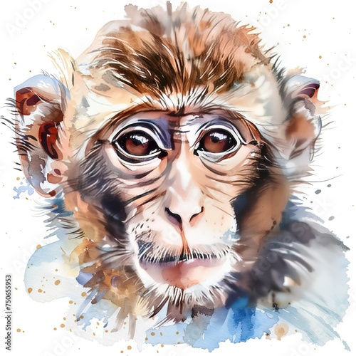 Monkey water color style,isolate on white,Clip art © nithikarn