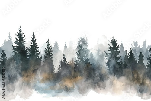 Misty Woods water color style,isolate on white,Clip art