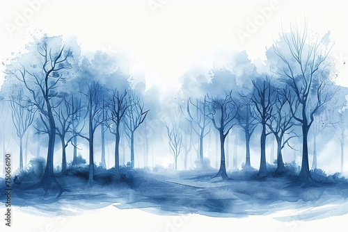 Misty Woods water color style,isolate on white,Clip art photo