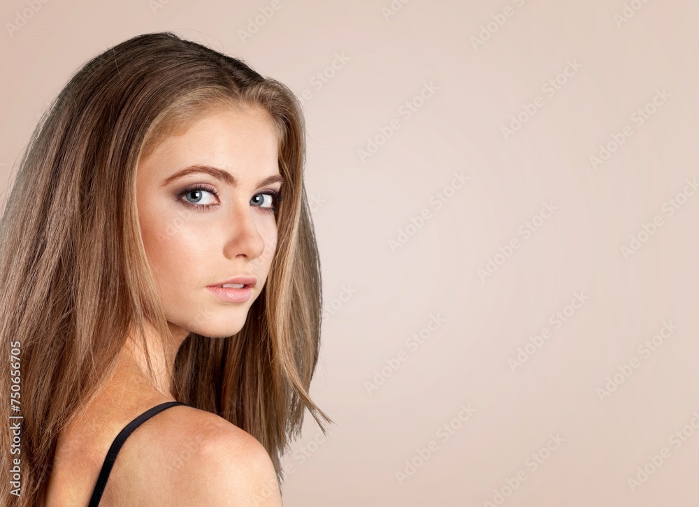 Beautiful model woman on pastel background Beautiful model woman on pastel background