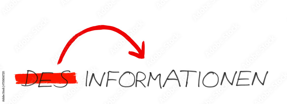 Desinformation: Informationen - Text mit rotem Pfeil Desinformation: Informationen - Text mit rotem Pfeil