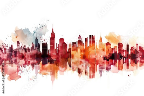 Graphic Cityscape Prints water color style,isolate on white,Clip art photo