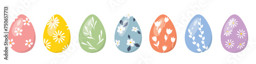 set of different colorful easter eggs with floral ornaments - vector illustration