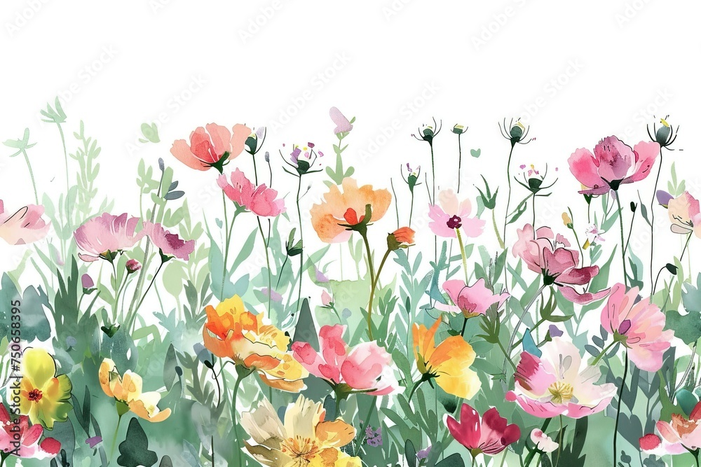 Flower Field water color style,isolate on white,Clip art Flower Field water color style,isolate on white,Clip art