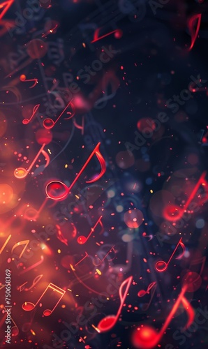 Glowing music sheets notes on beautiful lights bokeh background.