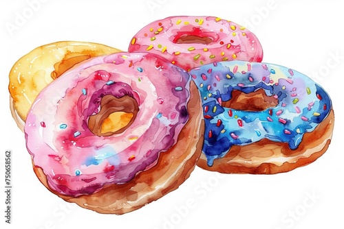 Sure, here is a description for the image: A delicious glazed donut with colorful sprinkles isolated on a white background photo