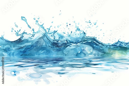 Isolated splash of clear blue water droplets on a white background