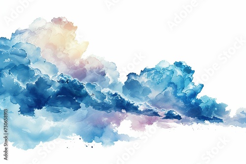 Abstract watercolor painting with clouds on background